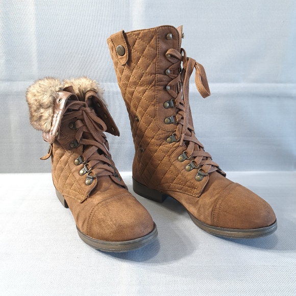 Just Fab Women's Faux Suede & Fur Trimmed Boots/Booties Brown Size‎ 10 - Picture 1 of 16